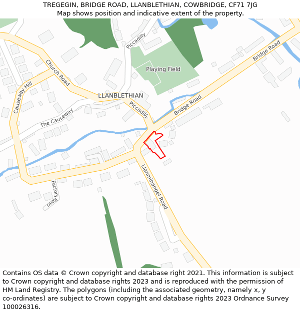 TREGEGIN, BRIDGE ROAD, LLANBLETHIAN, COWBRIDGE, CF71 7JG: Location map and indicative extent of plot