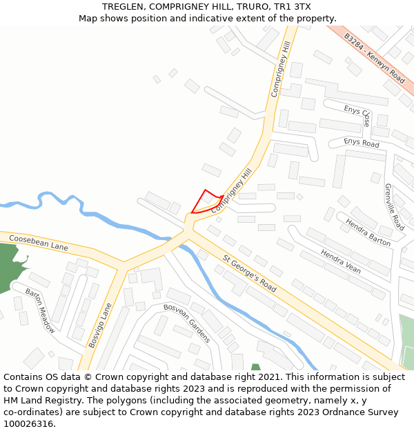 TREGLEN, COMPRIGNEY HILL, TRURO, TR1 3TX: Location map and indicative extent of plot