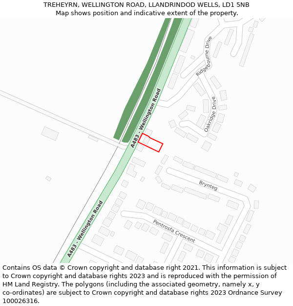 TREHEYRN, WELLINGTON ROAD, LLANDRINDOD WELLS, LD1 5NB: Location map and indicative extent of plot