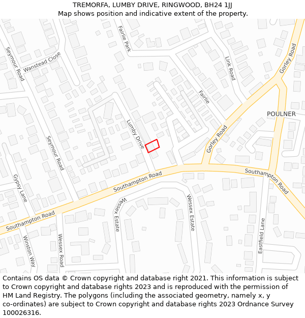 TREMORFA, LUMBY DRIVE, RINGWOOD, BH24 1JJ: Location map and indicative extent of plot