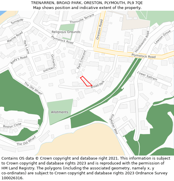 TRENARREN, BROAD PARK, ORESTON, PLYMOUTH, PL9 7QE: Location map and indicative extent of plot