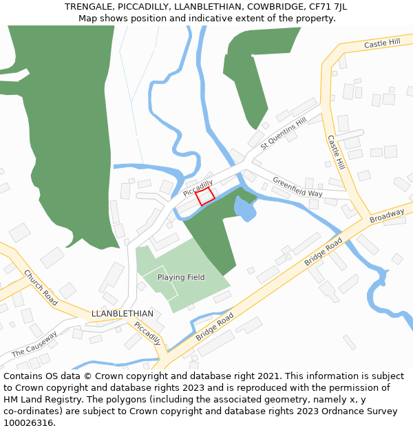 TRENGALE, PICCADILLY, LLANBLETHIAN, COWBRIDGE, CF71 7JL: Location map and indicative extent of plot