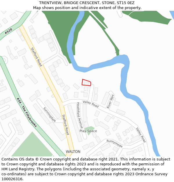 TRENTVIEW, BRIDGE CRESCENT, STONE, ST15 0EZ: Location map and indicative extent of plot
