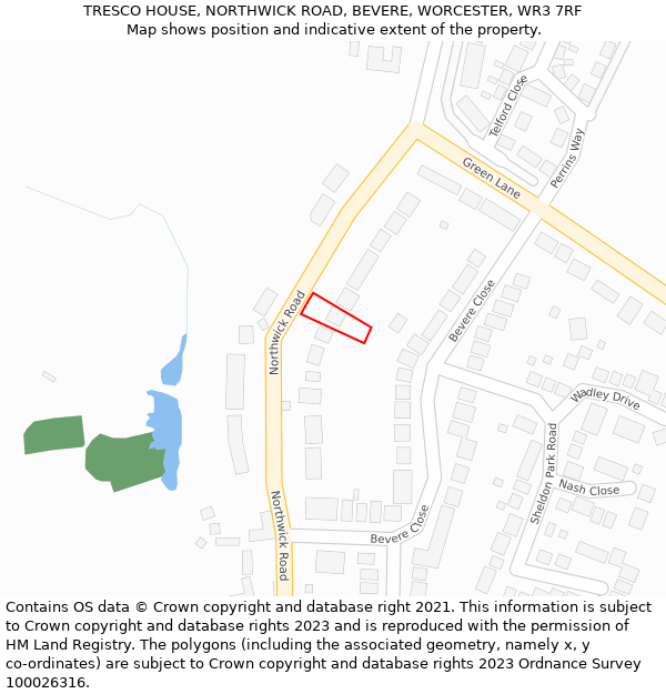TRESCO HOUSE, NORTHWICK ROAD, BEVERE, WORCESTER, WR3 7RF: Location map and indicative extent of plot