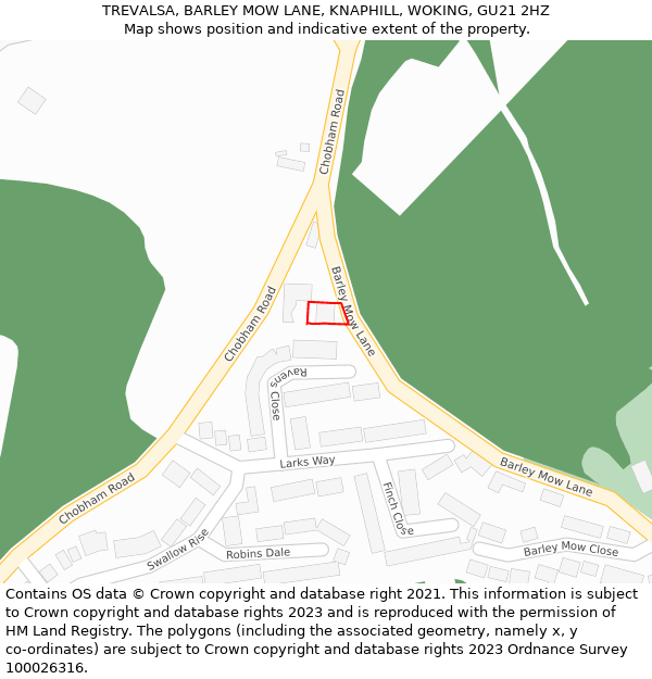 TREVALSA, BARLEY MOW LANE, KNAPHILL, WOKING, GU21 2HZ: Location map and indicative extent of plot