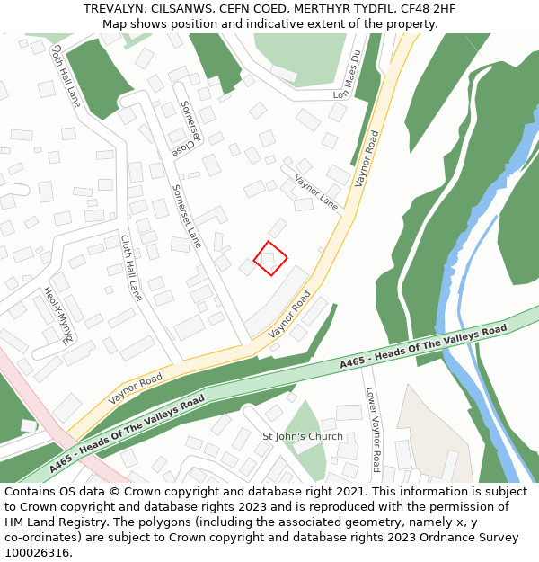 TREVALYN, CILSANWS, CEFN COED, MERTHYR TYDFIL, CF48 2HF: Location map and indicative extent of plot