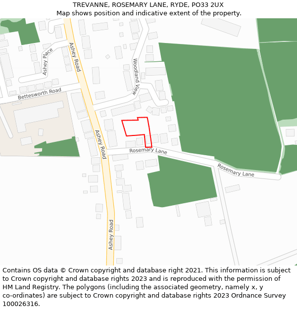TREVANNE, ROSEMARY LANE, RYDE, PO33 2UX: Location map and indicative extent of plot