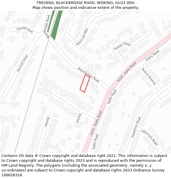 TREVENA, BLACKBRIDGE ROAD, WOKING, GU22 0DH: Location map and indicative extent of plot