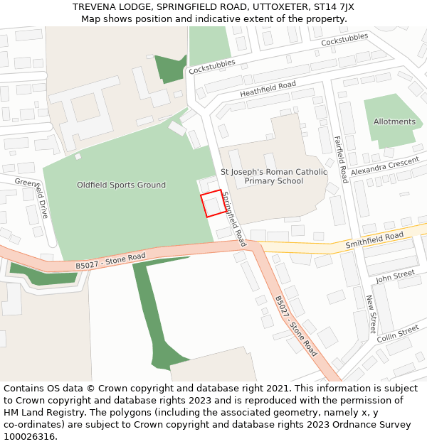 TREVENA LODGE, SPRINGFIELD ROAD, UTTOXETER, ST14 7JX: Location map and indicative extent of plot