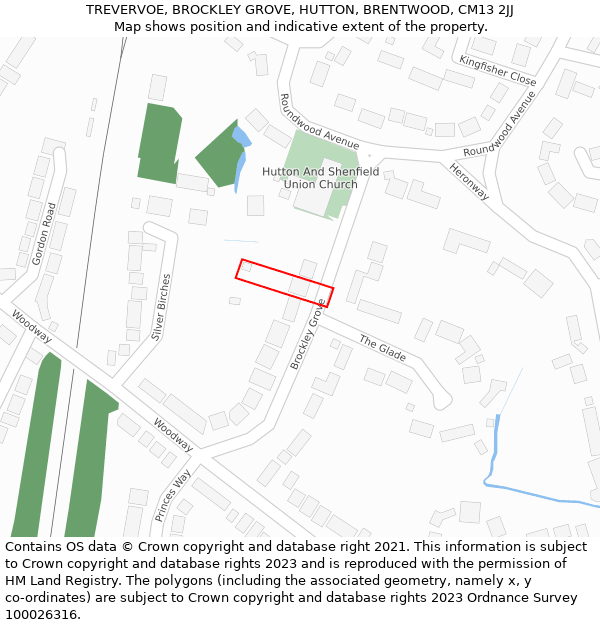 TREVERVOE, BROCKLEY GROVE, HUTTON, BRENTWOOD, CM13 2JJ: Location map and indicative extent of plot