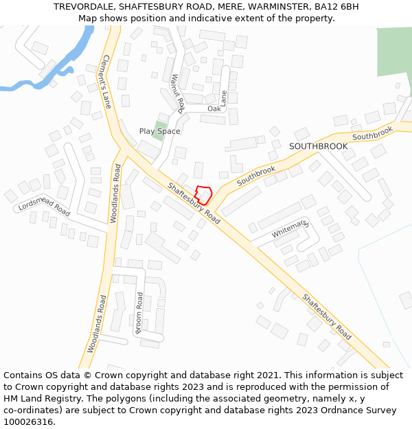 TREVORDALE, SHAFTESBURY ROAD, MERE, WARMINSTER, BA12 6BH: Location map and indicative extent of plot