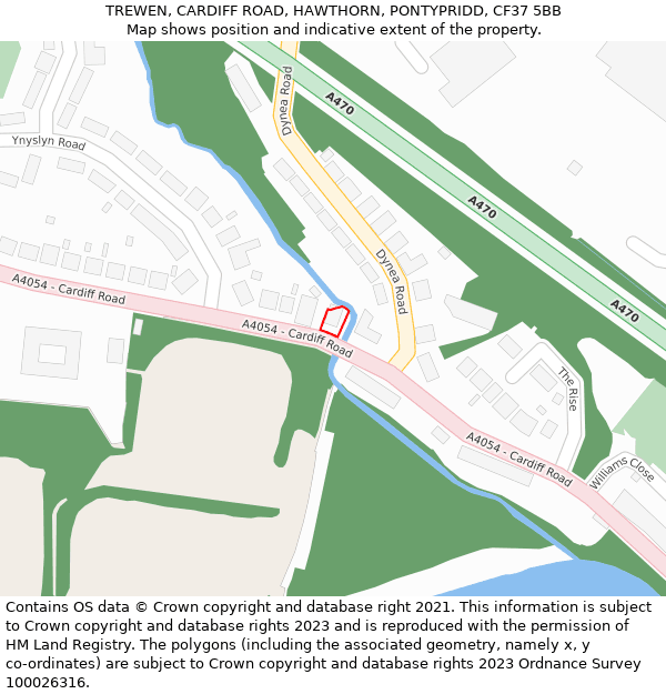 TREWEN, CARDIFF ROAD, HAWTHORN, PONTYPRIDD, CF37 5BB: Location map and indicative extent of plot