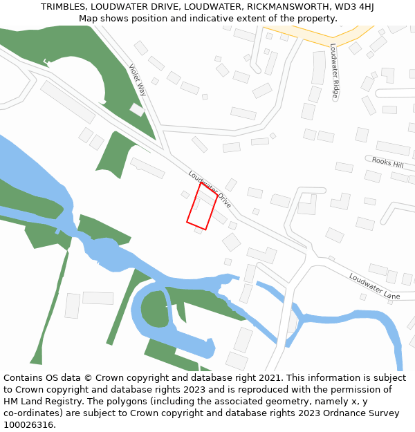 TRIMBLES, LOUDWATER DRIVE, LOUDWATER, RICKMANSWORTH, WD3 4HJ: Location map and indicative extent of plot