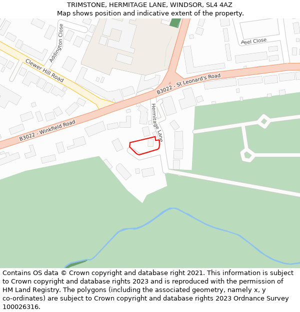 TRIMSTONE, HERMITAGE LANE, WINDSOR, SL4 4AZ: Location map and indicative extent of plot