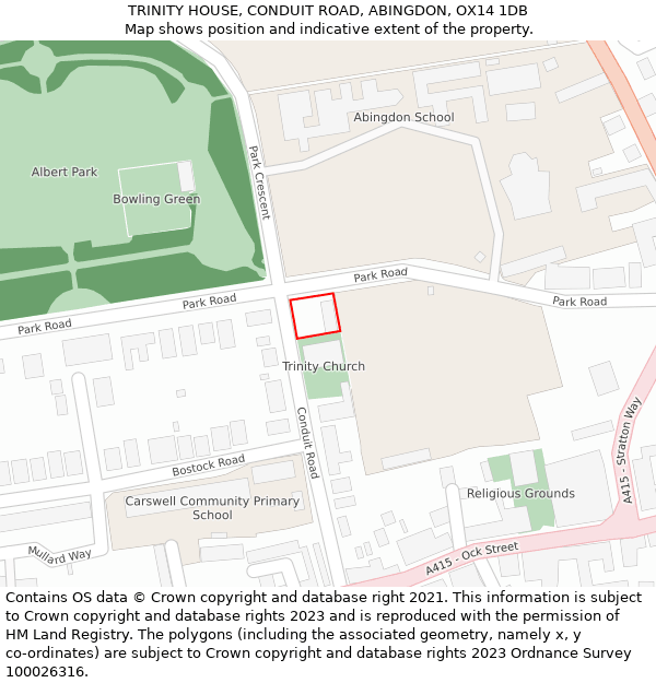 TRINITY HOUSE, CONDUIT ROAD, ABINGDON, OX14 1DB: Location map and indicative extent of plot