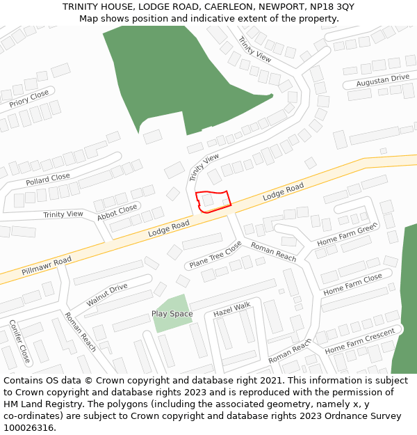 TRINITY HOUSE, LODGE ROAD, CAERLEON, NEWPORT, NP18 3QY: Location map and indicative extent of plot