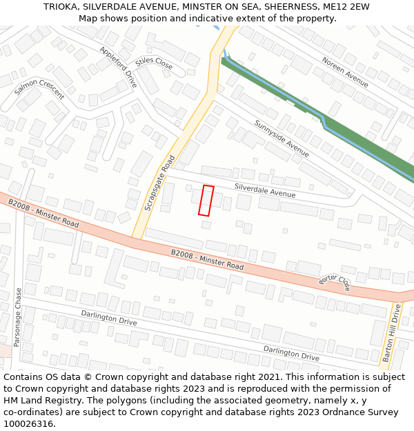 TRIOKA, SILVERDALE AVENUE, MINSTER ON SEA, SHEERNESS, ME12 2EW: Location map and indicative extent of plot