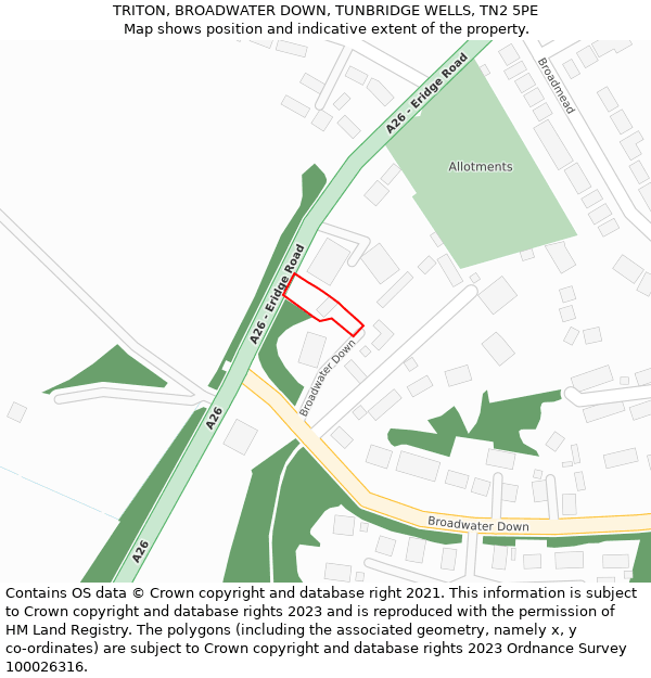 TRITON, BROADWATER DOWN, TUNBRIDGE WELLS, TN2 5PE: Location map and indicative extent of plot