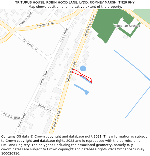 TRITURUS HOUSE, ROBIN HOOD LANE, LYDD, ROMNEY MARSH, TN29 9HY: Location map and indicative extent of plot