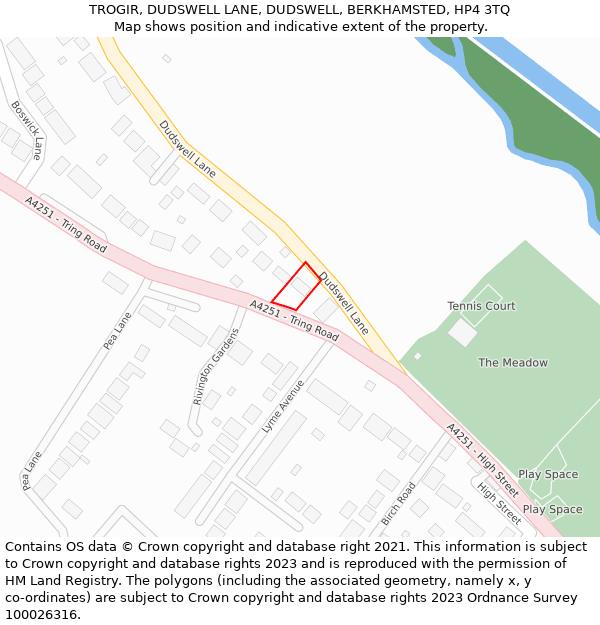 TROGIR, DUDSWELL LANE, DUDSWELL, BERKHAMSTED, HP4 3TQ: Location map and indicative extent of plot