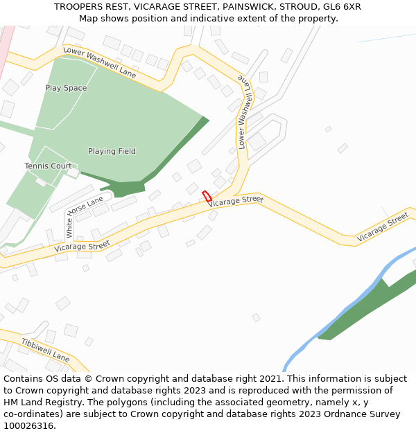 TROOPERS REST, VICARAGE STREET, PAINSWICK, STROUD, GL6 6XR: Location map and indicative extent of plot
