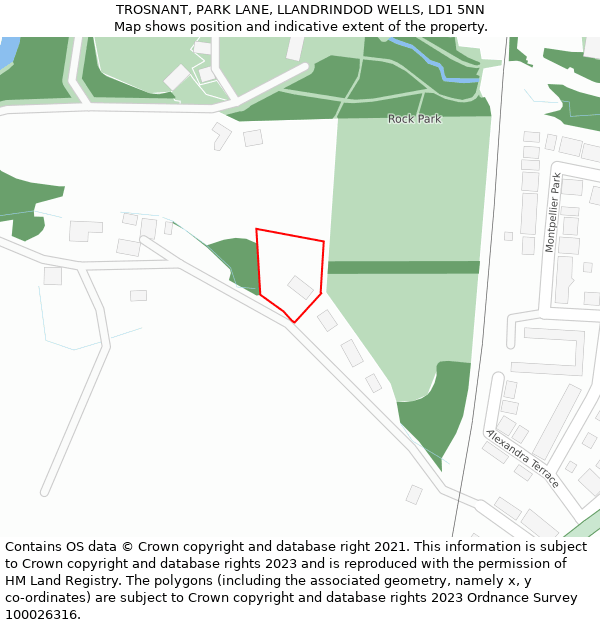 TROSNANT, PARK LANE, LLANDRINDOD WELLS, LD1 5NN: Location map and indicative extent of plot