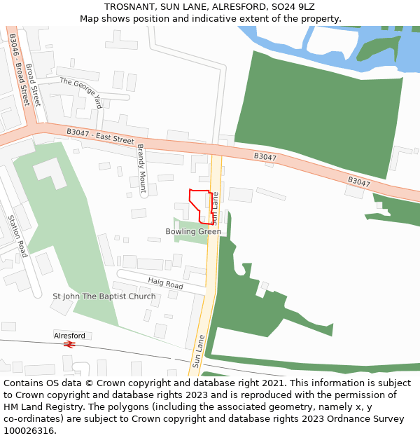 TROSNANT, SUN LANE, ALRESFORD, SO24 9LZ: Location map and indicative extent of plot