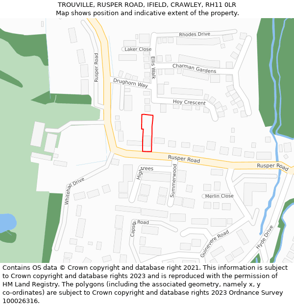 TROUVILLE, RUSPER ROAD, IFIELD, CRAWLEY, RH11 0LR: Location map and indicative extent of plot