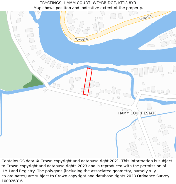 TRYSTINGS, HAMM COURT, WEYBRIDGE, KT13 8YB: Location map and indicative extent of plot