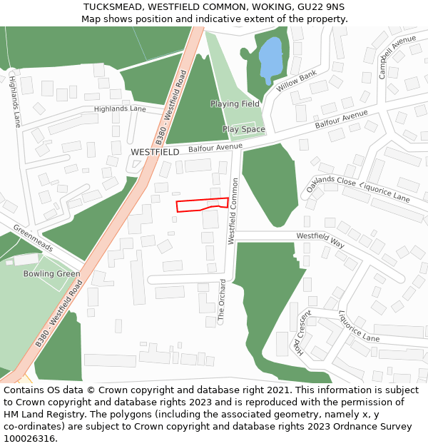 TUCKSMEAD, WESTFIELD COMMON, WOKING, GU22 9NS: Location map and indicative extent of plot