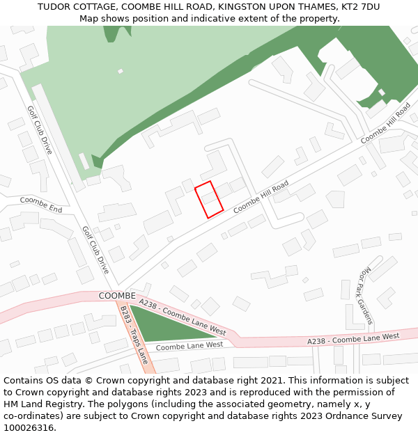 TUDOR COTTAGE, COOMBE HILL ROAD, KINGSTON UPON THAMES, KT2 7DU: Location map and indicative extent of plot