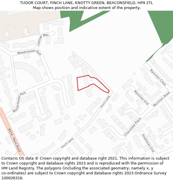 TUDOR COURT, FINCH LANE, KNOTTY GREEN, BEACONSFIELD, HP9 2TL: Location map and indicative extent of plot