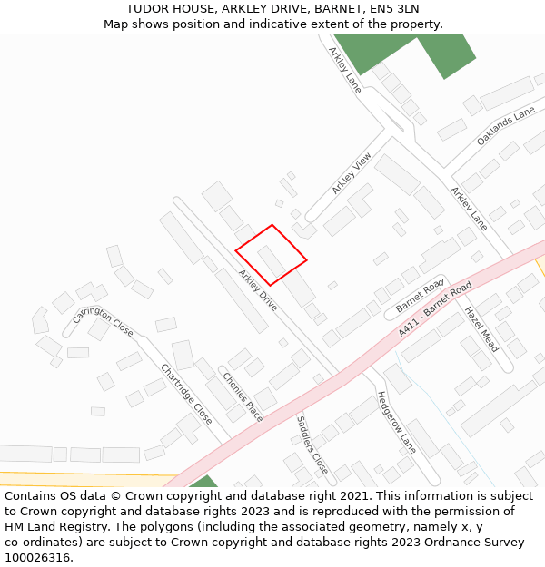 TUDOR HOUSE, ARKLEY DRIVE, BARNET, EN5 3LN: Location map and indicative extent of plot