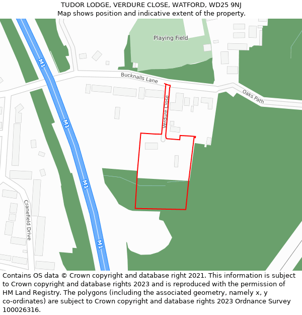 TUDOR LODGE, VERDURE CLOSE, WATFORD, WD25 9NJ: Location map and indicative extent of plot