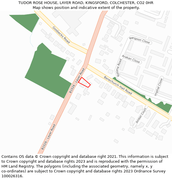 TUDOR ROSE HOUSE, LAYER ROAD, KINGSFORD, COLCHESTER, CO2 0HR: Location map and indicative extent of plot