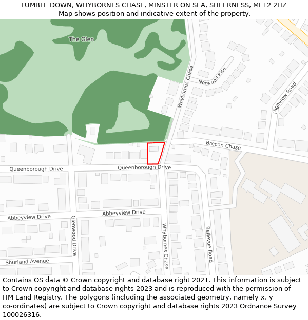 TUMBLE DOWN, WHYBORNES CHASE, MINSTER ON SEA, SHEERNESS, ME12 2HZ: Location map and indicative extent of plot