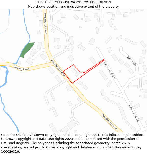 TURFTIDE, ICEHOUSE WOOD, OXTED, RH8 9DN: Location map and indicative extent of plot
