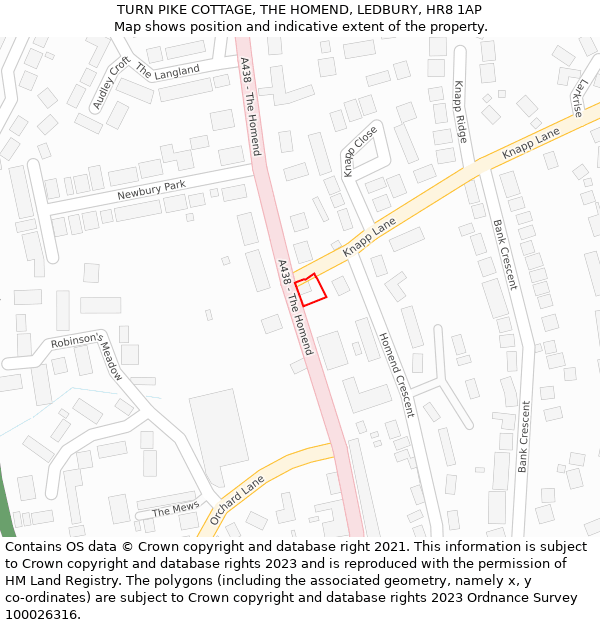 TURN PIKE COTTAGE, THE HOMEND, LEDBURY, HR8 1AP: Location map and indicative extent of plot