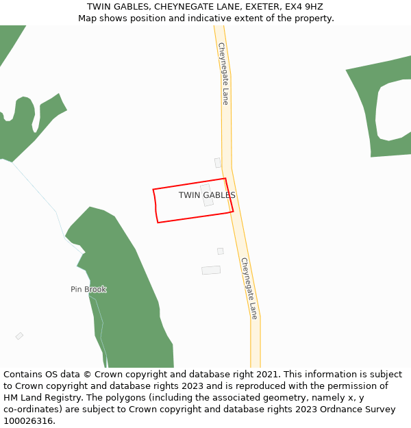 TWIN GABLES, CHEYNEGATE LANE, EXETER, EX4 9HZ: Location map and indicative extent of plot