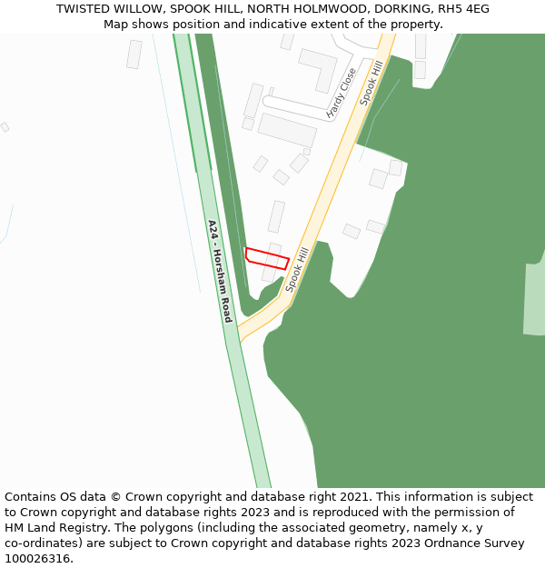 TWISTED WILLOW, SPOOK HILL, NORTH HOLMWOOD, DORKING, RH5 4EG: Location map and indicative extent of plot