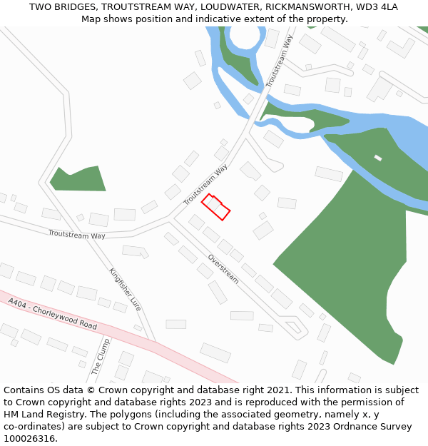TWO BRIDGES, TROUTSTREAM WAY, LOUDWATER, RICKMANSWORTH, WD3 4LA: Location map and indicative extent of plot