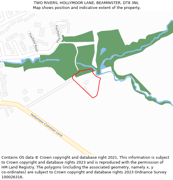TWO RIVERS, HOLLYMOOR LANE, BEAMINSTER, DT8 3NL: Location map and indicative extent of plot