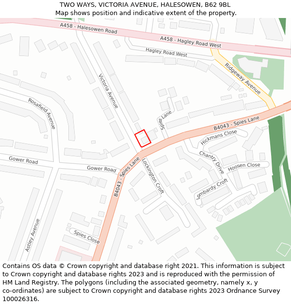 TWO WAYS, VICTORIA AVENUE, HALESOWEN, B62 9BL: Location map and indicative extent of plot