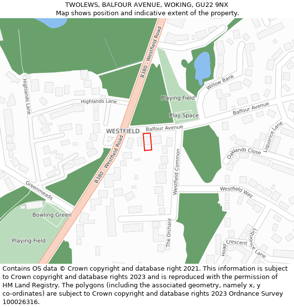 TWOLEWS, BALFOUR AVENUE, WOKING, GU22 9NX: Location map and indicative extent of plot