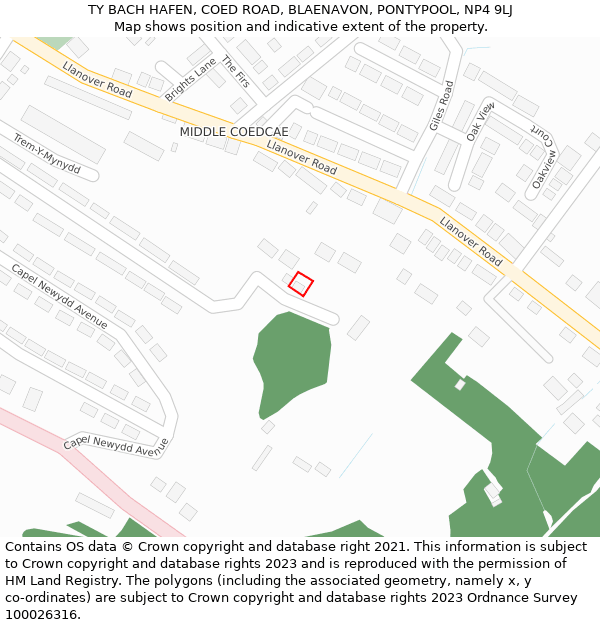 TY BACH HAFEN, COED ROAD, BLAENAVON, PONTYPOOL, NP4 9LJ: Location map and indicative extent of plot