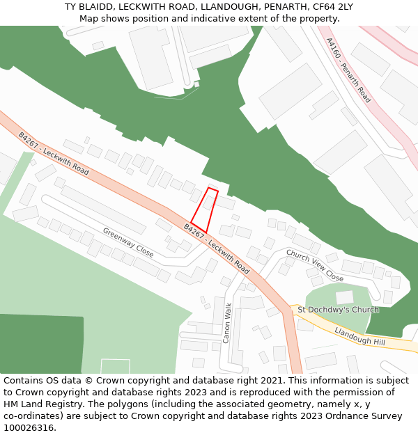 TY BLAIDD, LECKWITH ROAD, LLANDOUGH, PENARTH, CF64 2LY: Location map and indicative extent of plot