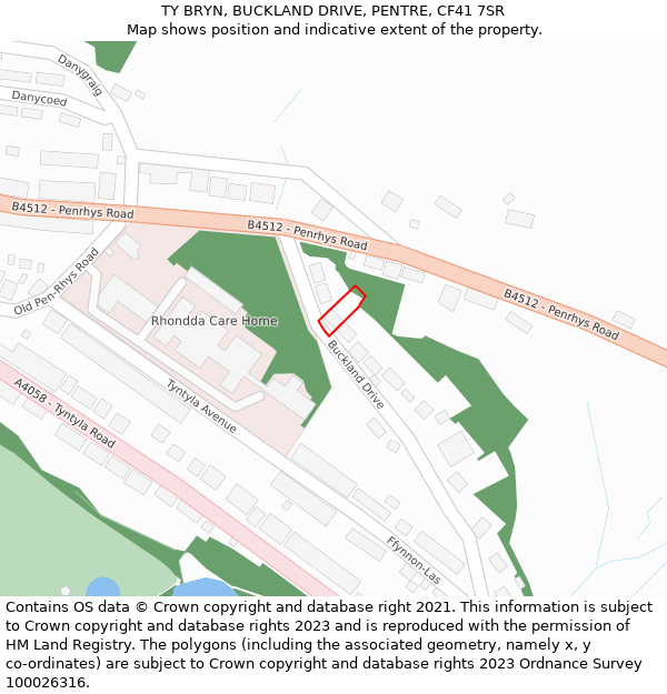 TY BRYN, BUCKLAND DRIVE, PENTRE, CF41 7SR: Location map and indicative extent of plot
