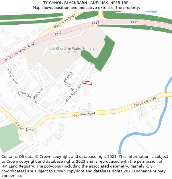 TY CANOL, BLACKBARN LANE, USK, NP15 1BP: Location map and indicative extent of plot