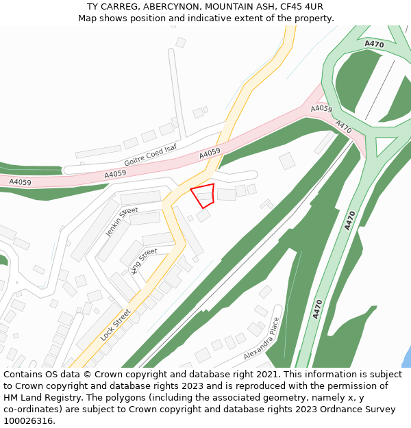 TY CARREG, ABERCYNON, MOUNTAIN ASH, CF45 4UR: Location map and indicative extent of plot