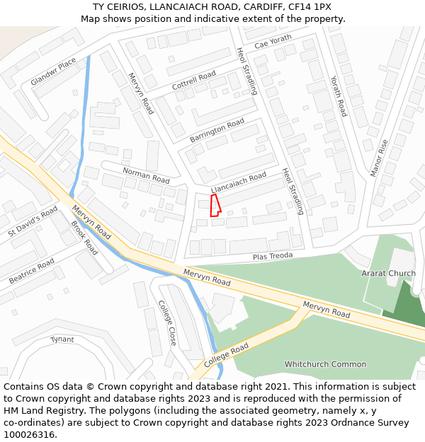 TY CEIRIOS, LLANCAIACH ROAD, CARDIFF, CF14 1PX: Location map and indicative extent of plot